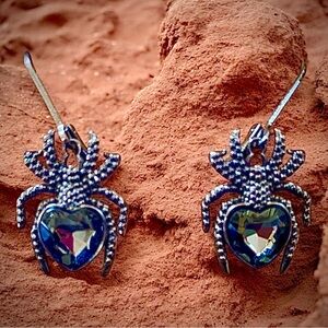Spider Design Earrings with Blue Gemstone